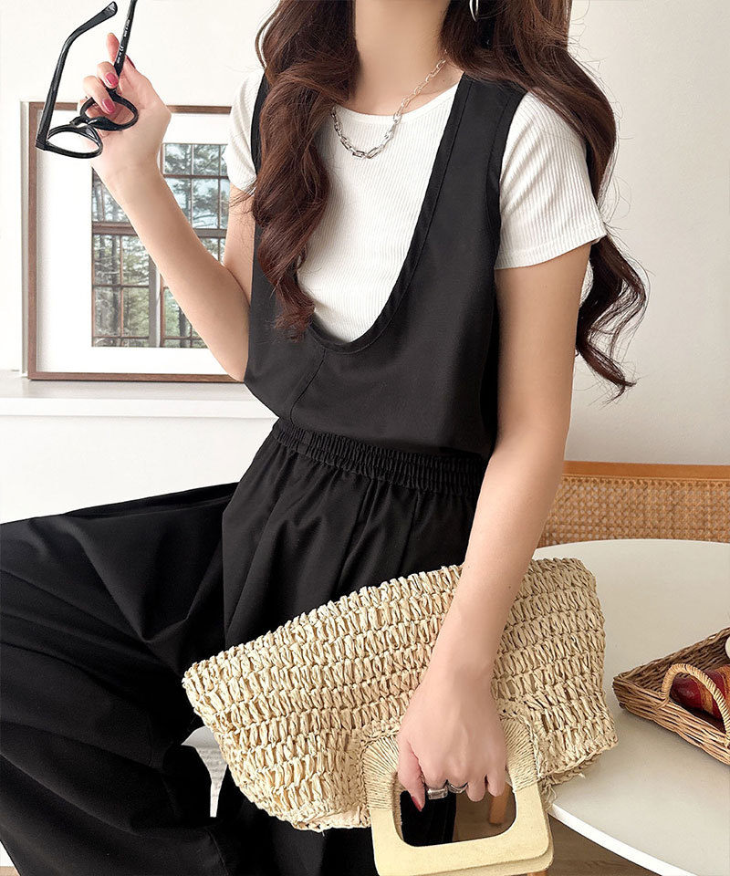 《java ジャバコラボ》サロペット レディース きれいめ オールインワン 前後 2way Uネック ツータック イージーサロペ 着回し お洒落 大きいサイズ 春 夏 | classicalelf | 03