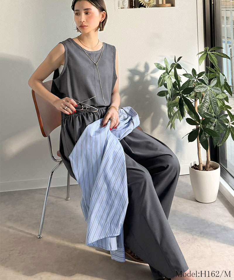 《java ジャバコラボ》サロペット レディース きれいめ オールインワン 前後 2way Uネック ツータック イージーサロペ 着回し お洒落 大きいサイズ 春 夏 | classicalelf | 07