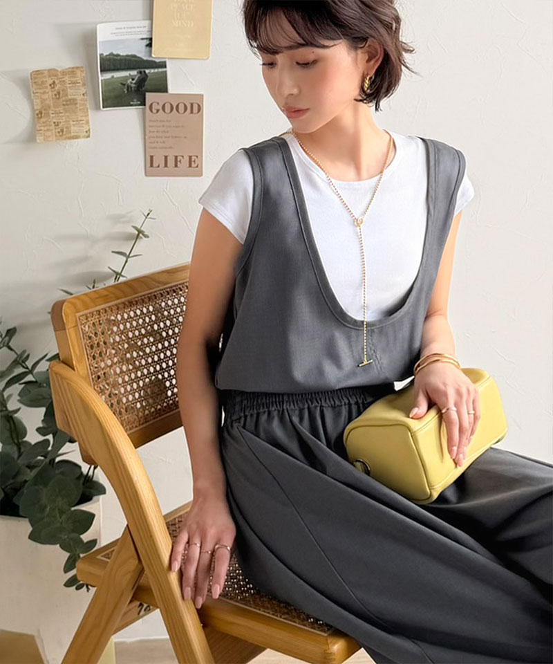 《java ジャバコラボ》サロペット レディース きれいめ オールインワン 前後 2way Uネック ツータック イージーサロペ 着回し お洒落 大きいサイズ 春 夏 | classicalelf | 11