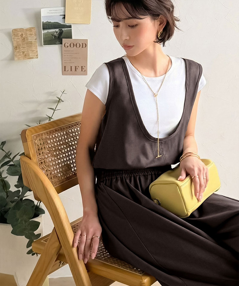 《java ジャバコラボ》サロペット レディース きれいめ オールインワン 前後 2way Uネック ツータック イージーサロペ 着回し お洒落 大きいサイズ 春 夏 | classicalelf | 15