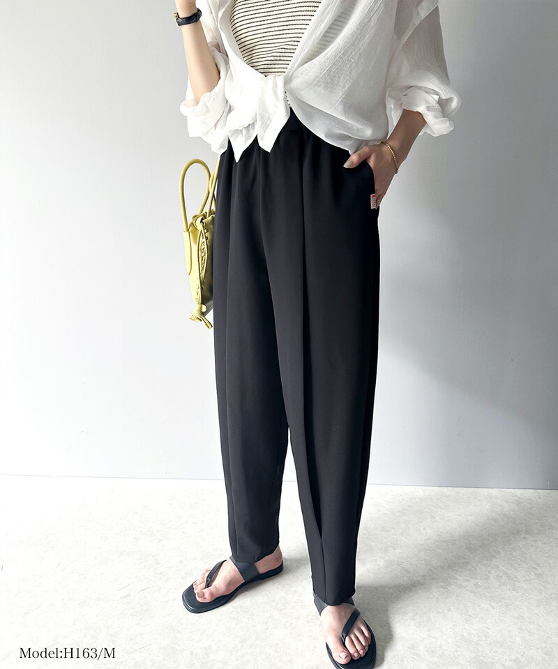 《java ジャバコラボ》ボトムス パンツ レディース 美脚 バナナパンツ スラックス 華奢見え タックパンツ ウエストゴム | classicalelf | 06