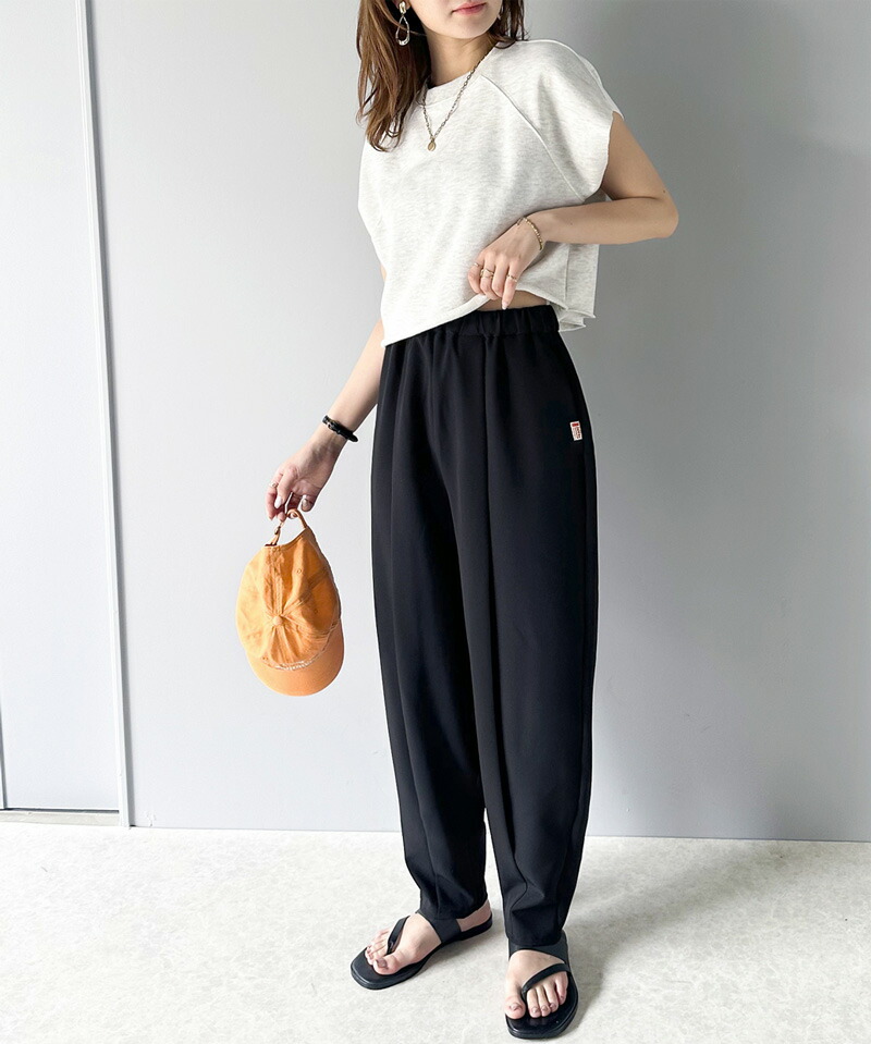 《java ジャバコラボ》ボトムス パンツ レディース 美脚 バナナパンツ スラックス 華奢見え タックパンツ ウエストゴム | classicalelf | 07