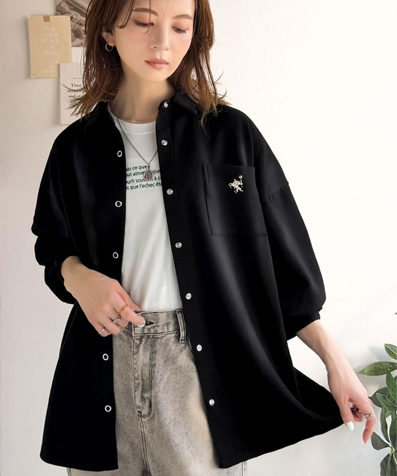 《java ジャバコラボ》 シャツ レディース カジュアル トップス ゆったり 胸元刺繍 ダンボール 素材 シャツジャケット 羽織り 大きいサイズ 春 夏 | classicalelf | 03