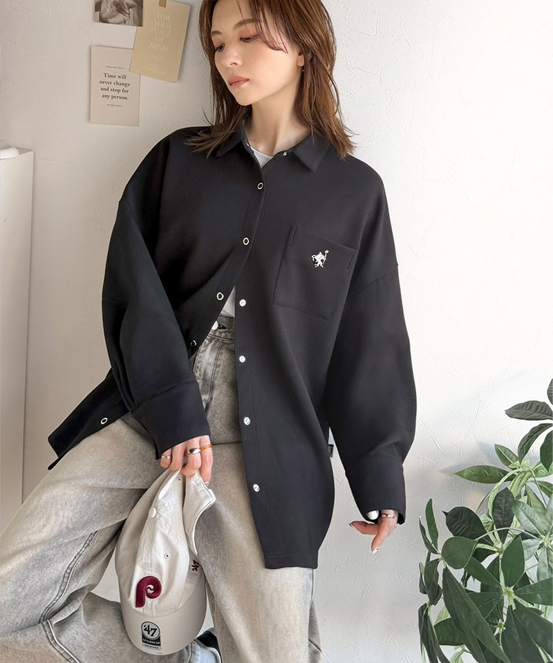 《java ジャバコラボ》 シャツ レディース カジュアル トップス ゆったり 胸元刺繍 ダンボール 素材 シャツジャケット 羽織り 大きいサイズ 春 夏 | classicalelf | 05