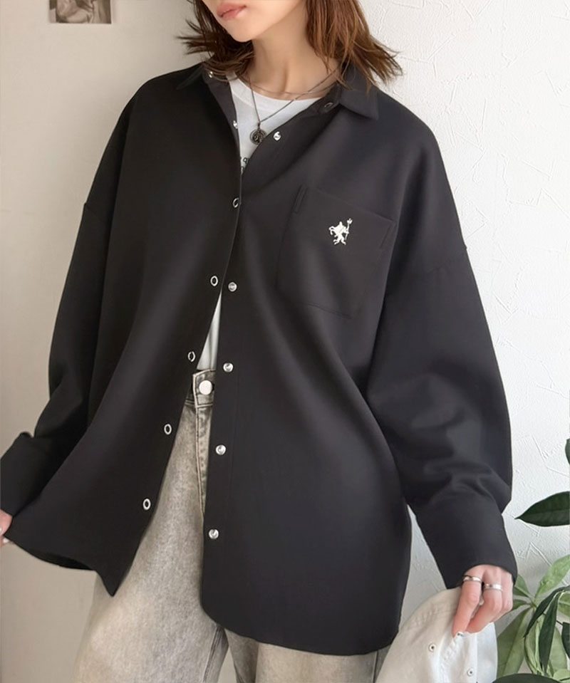 《java ジャバコラボ》 シャツ レディース カジュアル トップス ゆったり 胸元刺繍 ダンボール 素材 シャツジャケット 羽織り 大きいサイズ 春 夏 | classicalelf | 06