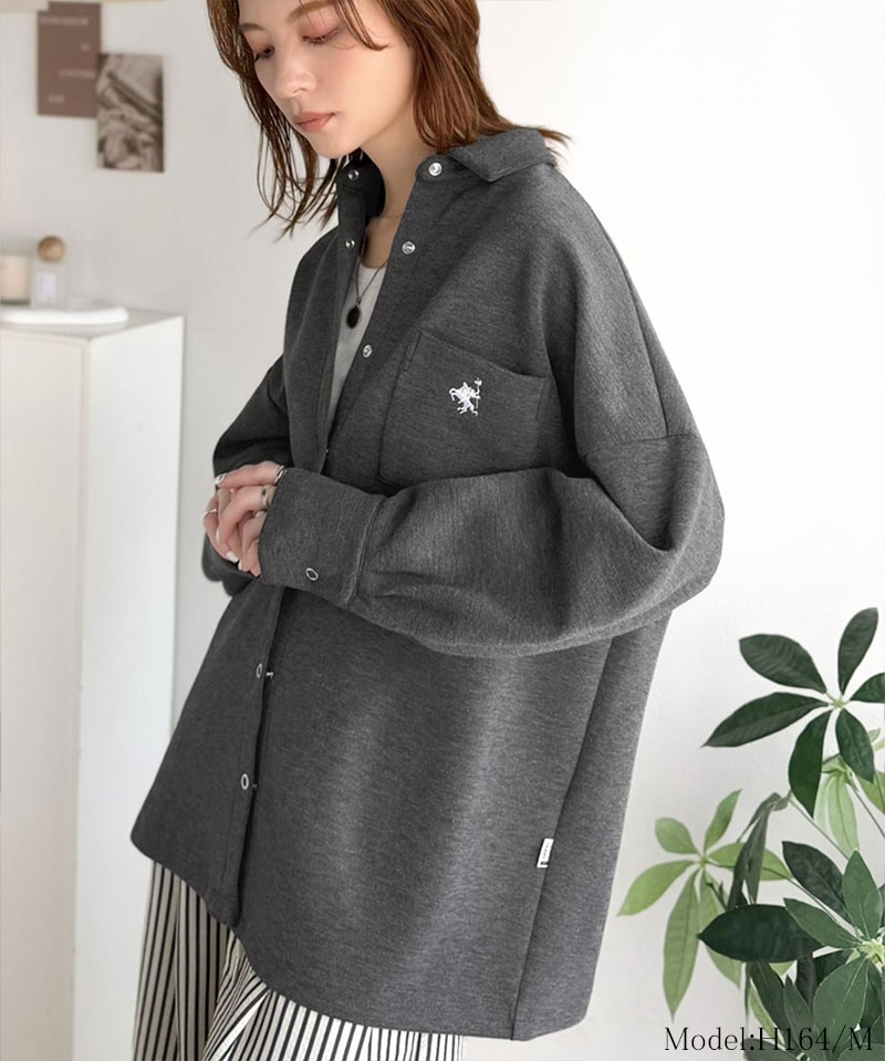 《java ジャバコラボ》 シャツ レディース カジュアル トップス ゆったり 胸元刺繍 ダンボール 素材 シャツジャケット 羽織り 大きいサイズ 春 夏 | classicalelf | 07