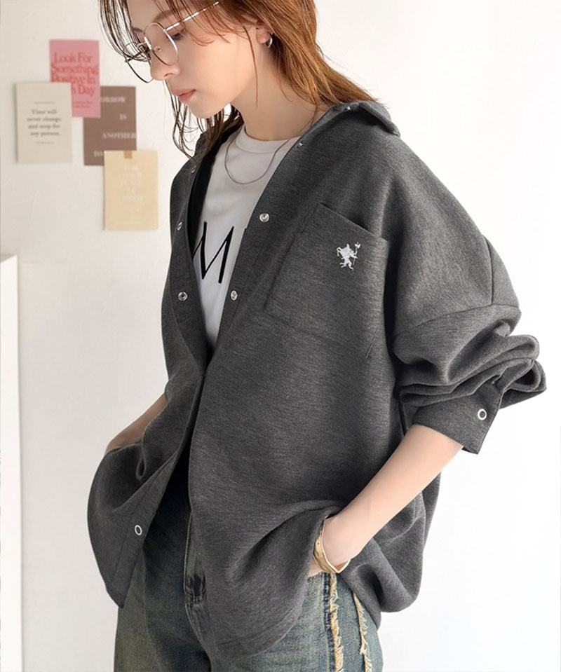 《java ジャバコラボ》 シャツ レディース カジュアル トップス ゆったり 胸元刺繍 ダンボール 素材 シャツジャケット 羽織り 大きいサイズ 春 夏 | classicalelf | 09