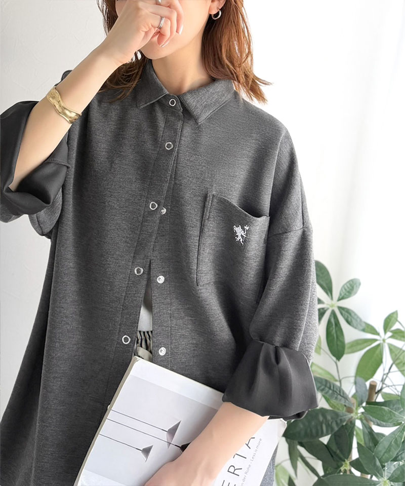 《java ジャバコラボ》 シャツ レディース カジュアル トップス ゆったり 胸元刺繍 ダンボール 素材 シャツジャケット 羽織り 大きいサイズ 春 夏 | classicalelf | 11