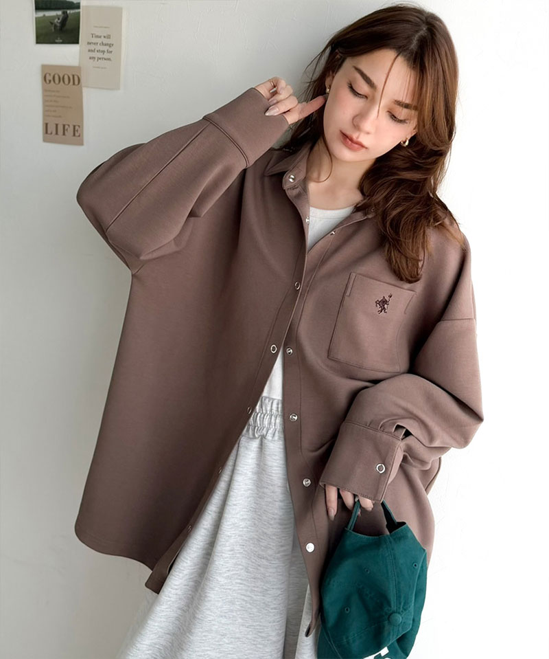 《java ジャバコラボ》 シャツ レディース カジュアル トップス ゆったり 胸元刺繍 ダンボール 素材 シャツジャケット 羽織り 大きいサイズ 春 夏 | classicalelf | 14