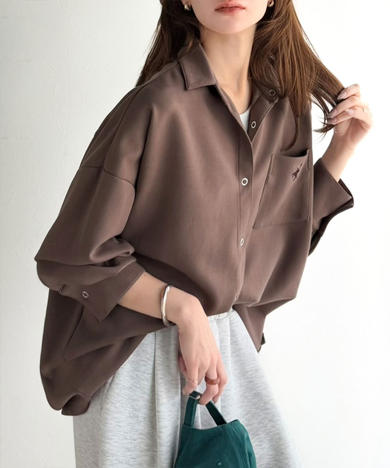 《java ジャバコラボ》 シャツ レディース カジュアル トップス ゆったり 胸元刺繍 ダンボール 素材 シャツジャケット 羽織り 大きいサイズ 春 夏 | classicalelf | 15