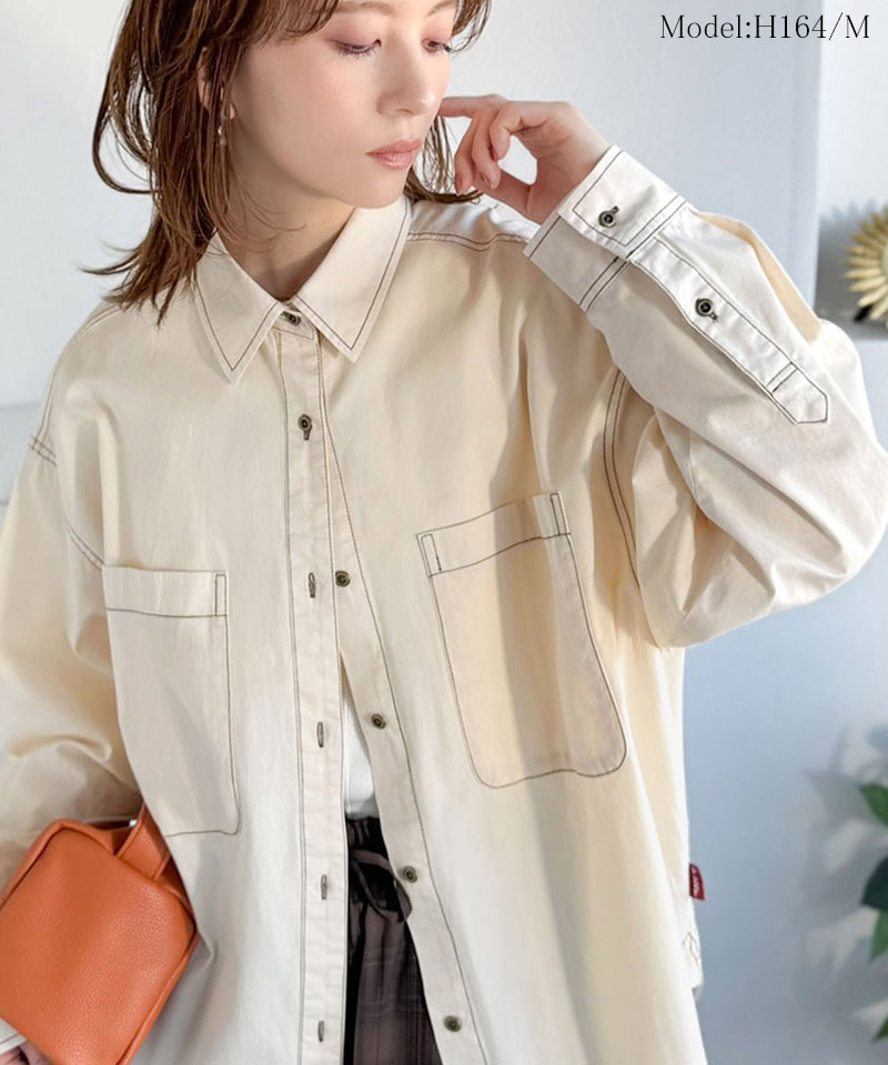 《java ジャバコラボ》 デニムシャツ レディース 大きいサイズ トップス シャツ ビックポケット 綿100% デザイン性 実用性 羽織り 万能シャツ | classicalelf | 02