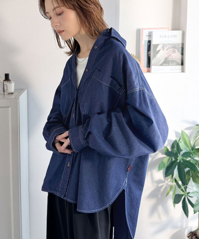 《java ジャバコラボ》 デニムシャツ レディース 大きいサイズ トップス シャツ ビックポケット 綿100% デザイン性 実用性 羽織り 万能シャツ | classicalelf | 12
