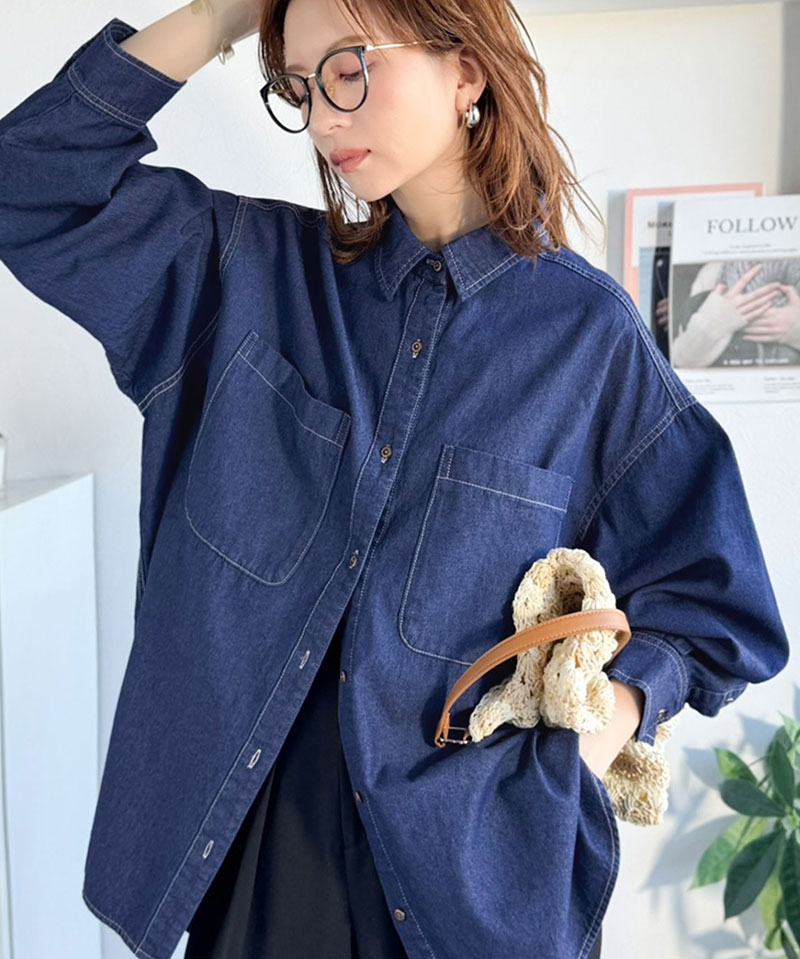 《java ジャバコラボ》 デニムシャツ レディース 大きいサイズ トップス シャツ ビックポケット 綿100% デザイン性 実用性 羽織り 万能シャツ | classicalelf | 13