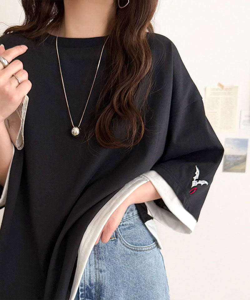 《JaVa ジャバコラボ》バックプリント×袖刺繍レイヤード風ドッキングTシャツ JaVa クラシカルエルフ jv1010601 | classicalelf | 04