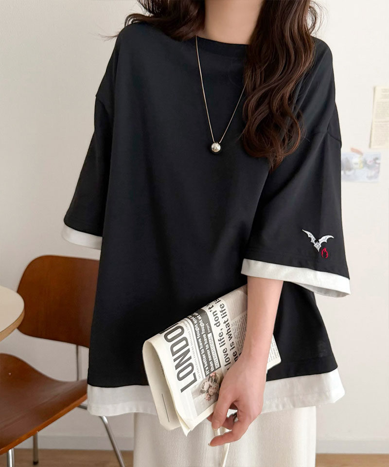 《JaVa ジャバコラボ》バックプリント×袖刺繍レイヤード風ドッキングTシャツ JaVa クラシカルエルフ jv1010601 | classicalelf | 06