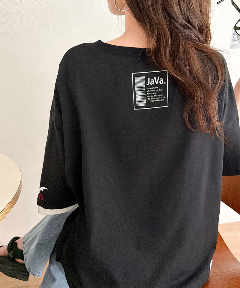《JaVa ジャバコラボ》バックプリント×袖刺繍レイヤード風ドッキングTシャツ JaVa クラシカルエルフ jv1010601 | classicalelf | 07