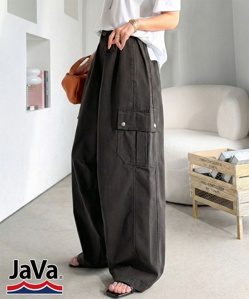 《 java ジャバコラボ》 ボトムスレディース 大きいサイズ パンツ レディース 程よい抜け感 綿 100% タック ワイド カーゴパンツ 着回し ロングシーズン | classicalelf