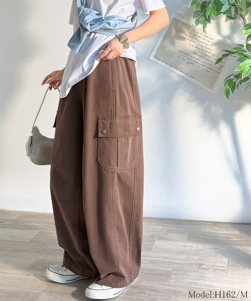 《 java ジャバコラボ》 ボトムスレディース 大きいサイズ パンツ レディース 程よい抜け感 綿 100% タック ワイド カーゴパンツ 着回し ロングシーズン | classicalelf | 07