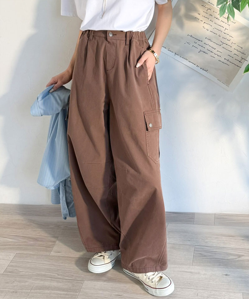 《 java ジャバコラボ》 ボトムスレディース 大きいサイズ パンツ レディース 程よい抜け感 綿 100% タック ワイド カーゴパンツ 着回し ロングシーズン | classicalelf | 08