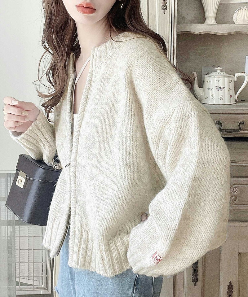 《javaジャバコラボ》 アウター ブルゾン レディース 前後 2way ダブルジップ ミックス ニットブルゾン ショート丈 羽織り レイヤードコーデ 高見え | classicalelf | 03