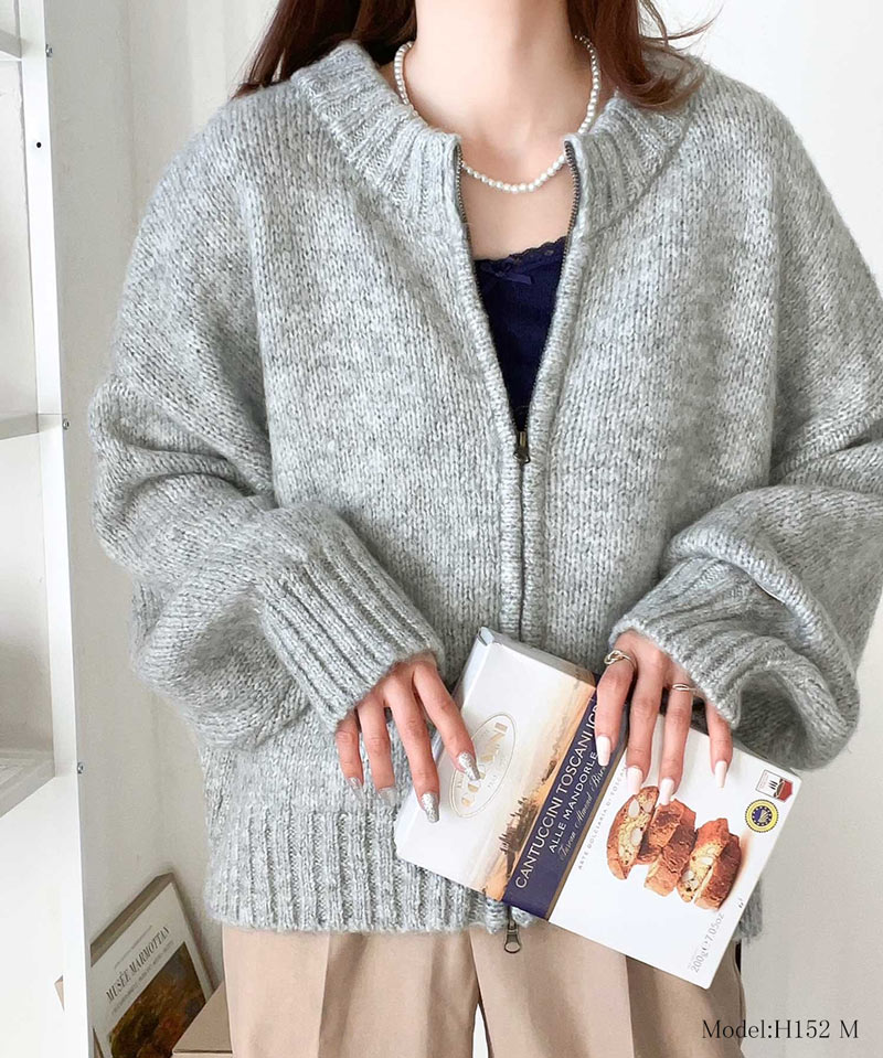 《javaジャバコラボ》 アウター ブルゾン レディース 前後 2way ダブルジップ ミックス ニットブルゾン ショート丈 羽織り レイヤードコーデ 高見え | classicalelf | 05