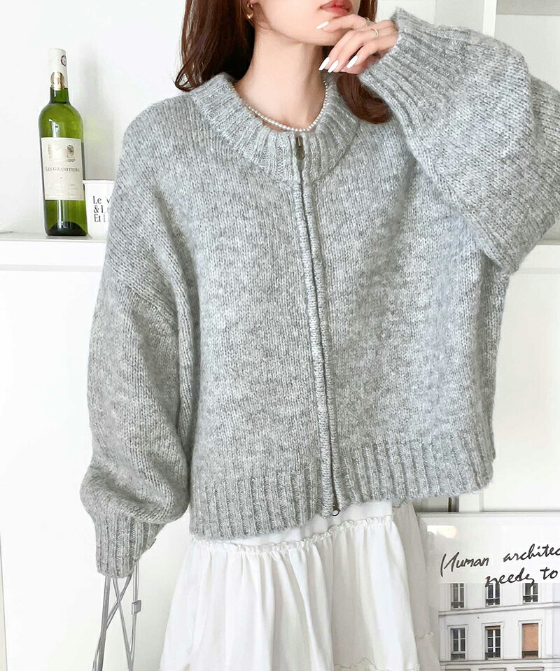 《javaジャバコラボ》 アウター ブルゾン レディース 前後 2way ダブルジップ ミックス ニットブルゾン ショート丈 羽織り レイヤードコーデ 高見え | classicalelf | 07