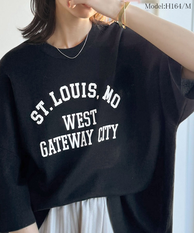 《java ジャバコラボ》サマーニット tシャツ レディース 大きめ 七分袖 トップス ニット前後2way カレッジロゴ プルオーバー 半袖 大人カジュアル 男女兼用 | classicalelf | 06