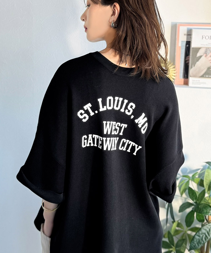 《java ジャバコラボ》サマーニット tシャツ レディース 大きめ 七分袖 トップス ニット前後2way カレッジロゴ プルオーバー 半袖 大人カジュアル 男女兼用 | classicalelf | 07