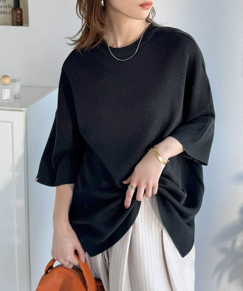 《java ジャバコラボ》サマーニット tシャツ レディース 大きめ 七分袖 トップス ニット前後2way カレッジロゴ プルオーバー 半袖 大人カジュアル 男女兼用 | classicalelf | 08