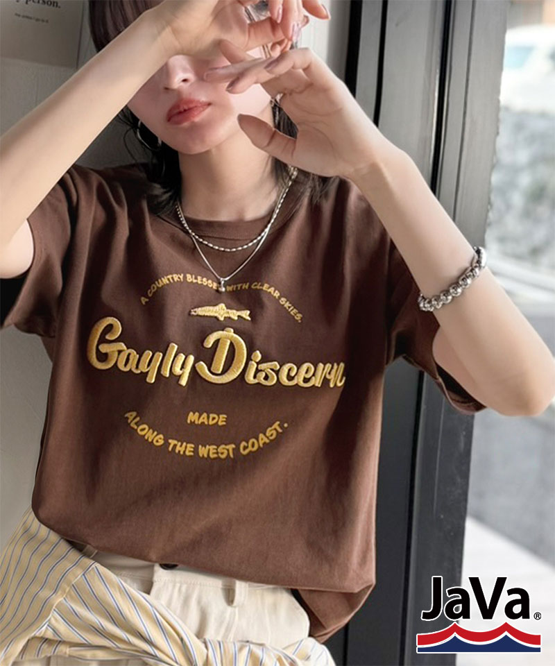 《java ジャバコラボ》 トップス カットソー レディース 刺繍Tシャツ 綿100％ おさかな プリント 遊び心 | classicalelf