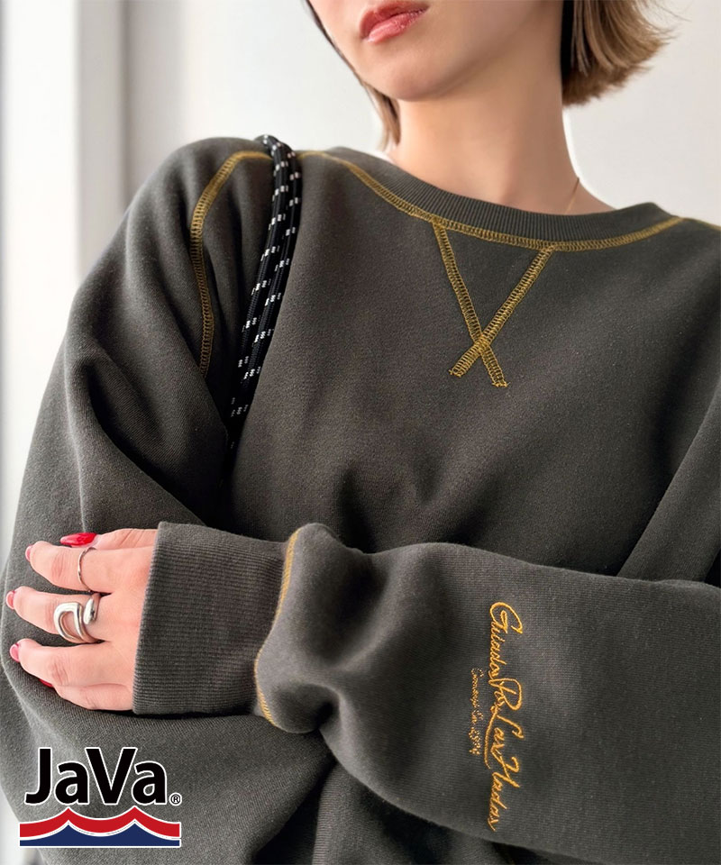 《JaVaジャバコラボ》配色ステッチが映える◎裏起毛ガゼット＆袖刺繍プルオーバー JaVa クラシカルエルフ jv1050391 | classicalelf