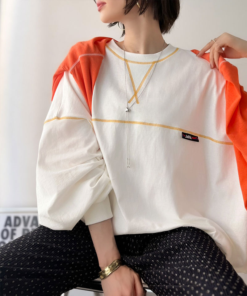 《JaVaジャバコラボ》綿100％配色ステッチビッグフットボールTシャツ JaVa クラシカルエルフ jv1050394 | classicalelf | 04