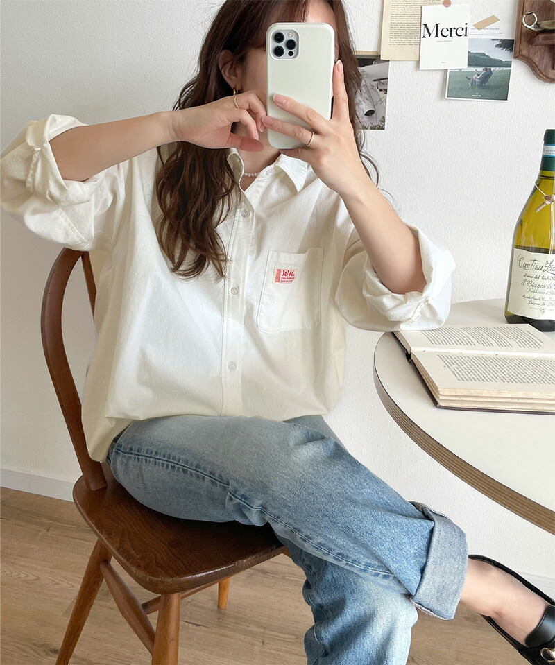 《javaジャバ コラボ》トップス シャツ レディース ブラウス メンズ 男女兼用 ユニセックス コットン 綿100% 無地 ストライプ サイドスリット | classicalelf | 06
