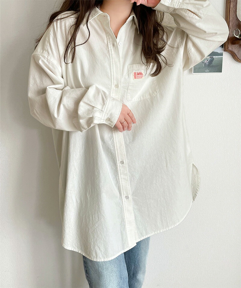 《javaジャバ コラボ》トップス シャツ レディース ブラウス メンズ 男女兼用 ユニセックス コットン 綿100% 無地 ストライプ サイドスリット | classicalelf | 07