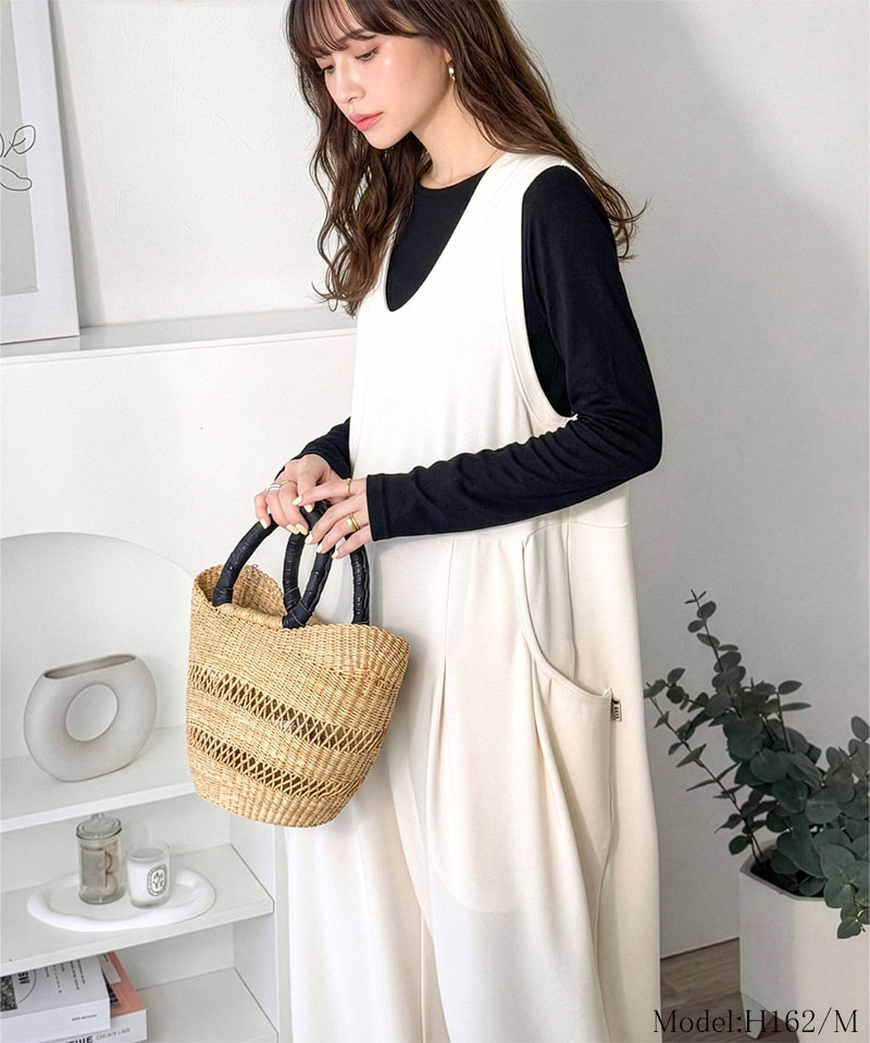 《java ジャバコラボ》 オールインワン サロペット レディース カットジョーゼット Uネック ゆるっと オーバーサイズ レイヤードコーデ 大きいサイズ | classicalelf | 02