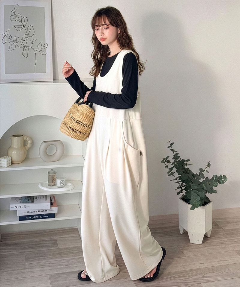 《java ジャバコラボ》 オールインワン サロペット レディース カットジョーゼット Uネック ゆるっと オーバーサイズ レイヤードコーデ 大きいサイズ | classicalelf | 03