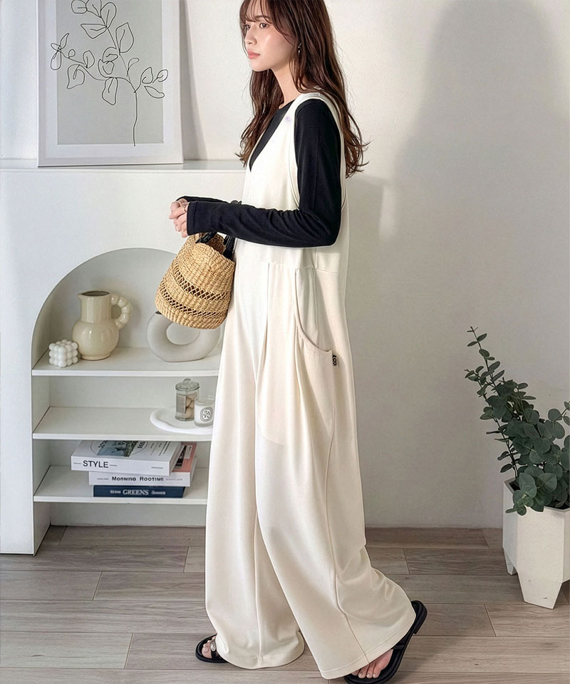 《java ジャバコラボ》 オールインワン サロペット レディース カットジョーゼット Uネック ゆるっと オーバーサイズ レイヤードコーデ 大きいサイズ | classicalelf | 04