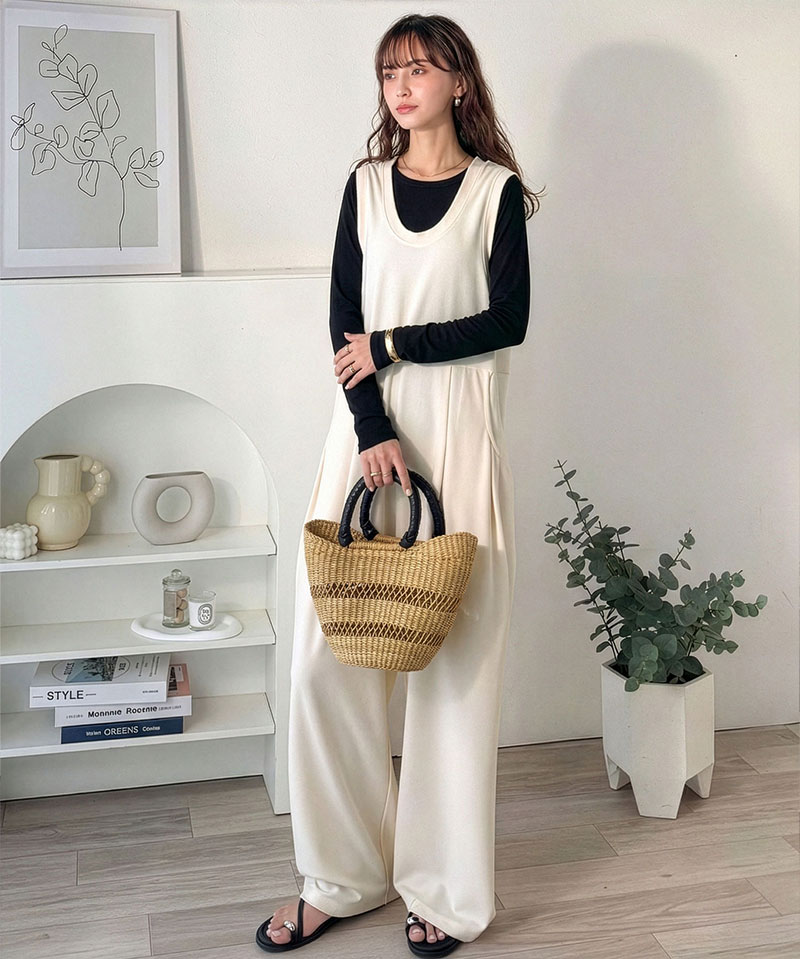 《java ジャバコラボ》 オールインワン サロペット レディース カットジョーゼット Uネック ゆるっと オーバーサイズ レイヤードコーデ 大きいサイズ | classicalelf | 05