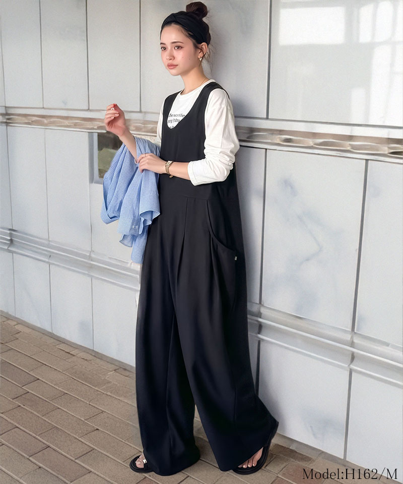 《java ジャバコラボ》 オールインワン サロペット レディース カットジョーゼット Uネック ゆるっと オーバーサイズ レイヤードコーデ 大きいサイズ | classicalelf | 07