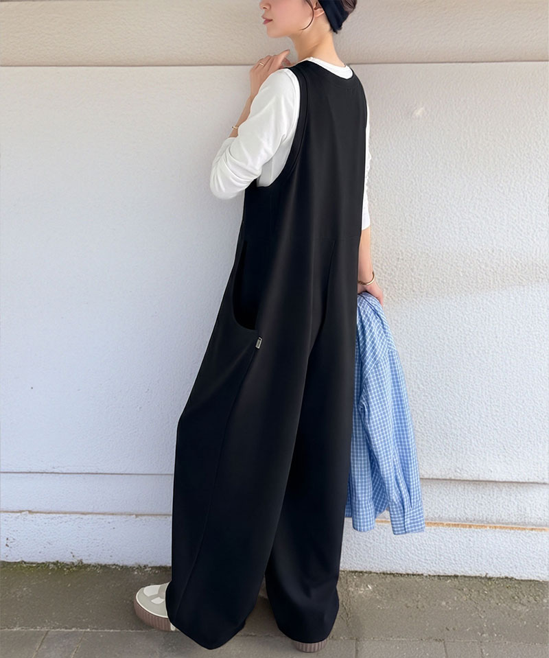 《java ジャバコラボ》 オールインワン サロペット レディース カットジョーゼット Uネック ゆるっと オーバーサイズ レイヤードコーデ 大きいサイズ | classicalelf | 08