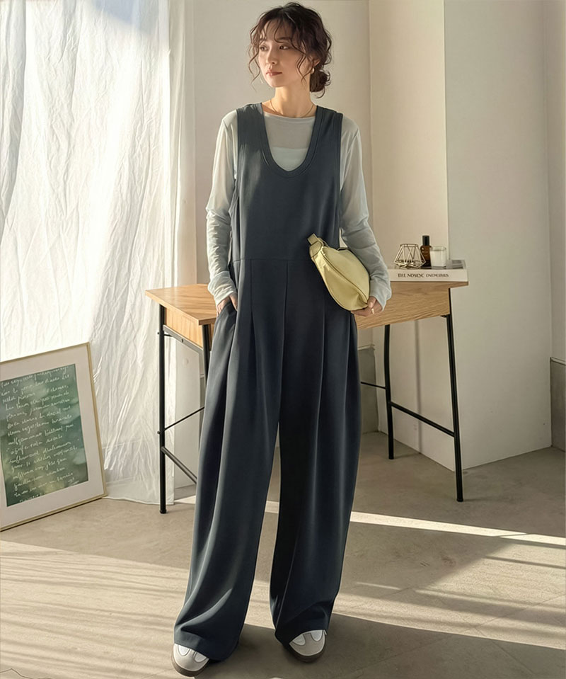 《java ジャバコラボ》 オールインワン サロペット レディース カットジョーゼット Uネック ゆるっと オーバーサイズ レイヤードコーデ 大きいサイズ | classicalelf | 13