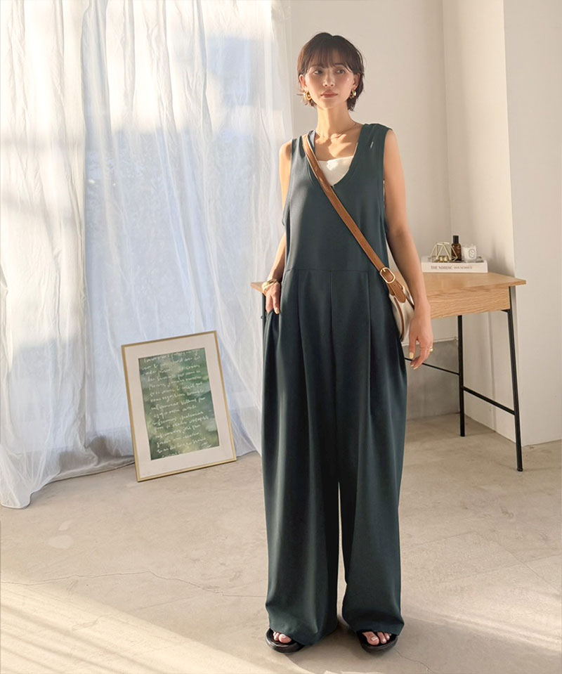 《java ジャバコラボ》 オールインワン サロペット レディース カットジョーゼット Uネック ゆるっと オーバーサイズ レイヤードコーデ 大きいサイズ | classicalelf | 15