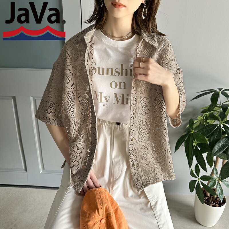 《java ジャバコラボ》 送料無料 トップス シャツ レディース レトロ クロシェ風 ブロック 刺繍 レース ブラウス 男女兼用 ユニセックス｜classical