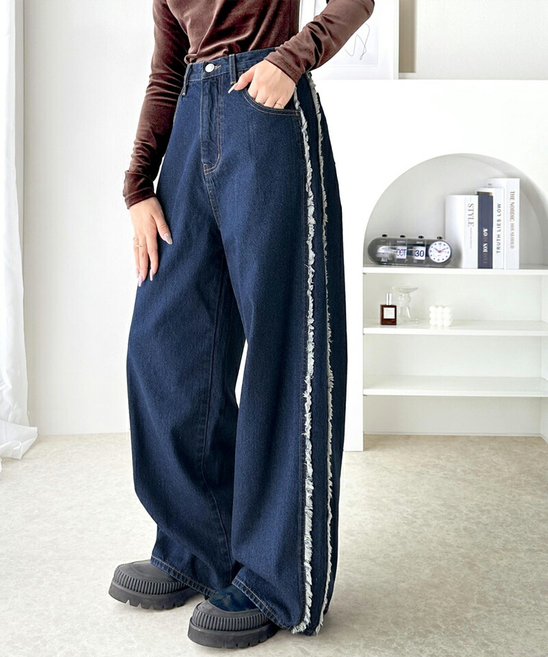 フリンジデザイン ライトブルーデニムパンツ classicalelf（クラシカルエルフ） 《Javaジャバコラボ》 ボトムス