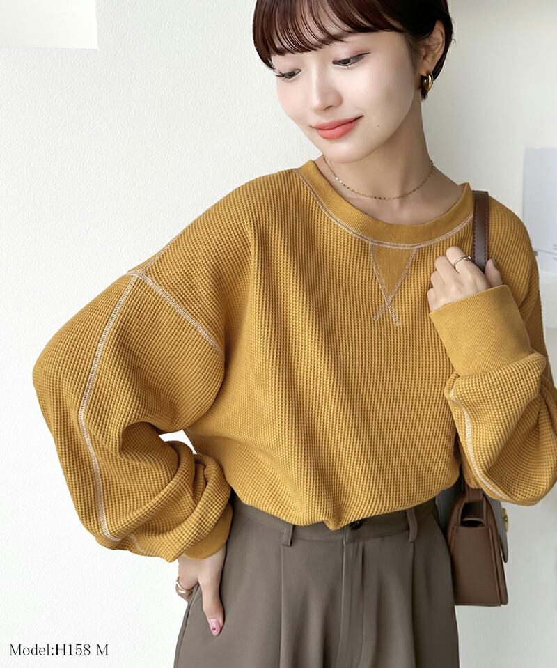 《javaジャバ 別注》 トップス Tシャツ レディース 前後 2way 配色ステッチ ワッフル ロンＴ 男女兼用 ユニセックス メンズ | classicalelf | 08