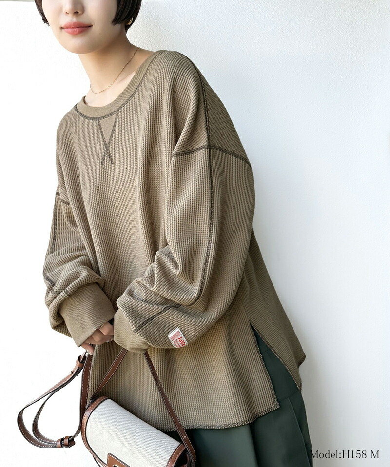 《javaジャバ 別注》 トップス Tシャツ レディース 前後 2way 配色ステッチ ワッフル ロンＴ 男女兼用 ユニセックス メンズ | classicalelf | 10