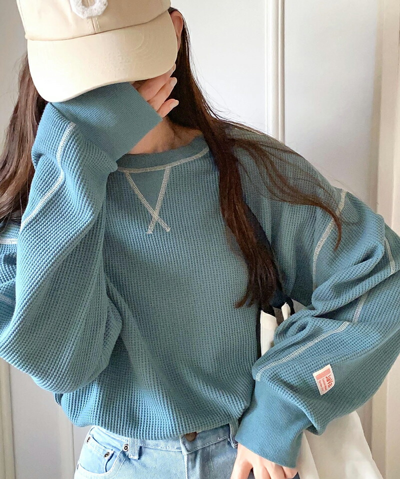 《javaジャバ 別注》 トップス Tシャツ レディース 前後 2way 配色ステッチ ワッフル ロンＴ 男女兼用 ユニセックス メンズ | classicalelf | 15