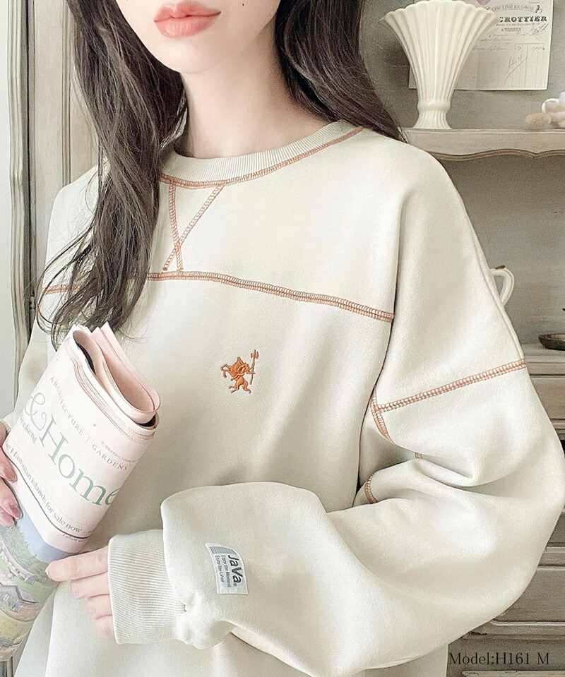 《javaジャバ 別注》 トップス スウェット レディース ヘビーウエイト 裏起毛 配色 ステッチ ロゴ プルオーバー 男女兼用 ユニセックス メンズ | classicalelf | 02