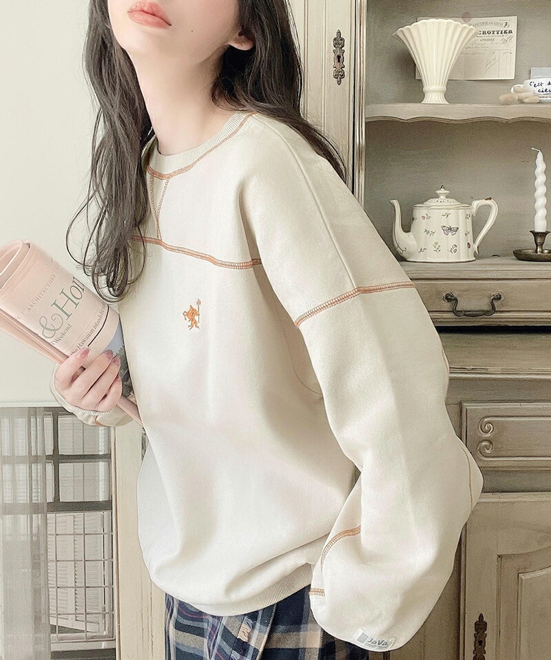 《javaジャバ 別注》 トップス スウェット レディース ヘビーウエイト 裏起毛 配色 ステッチ ロゴ プルオーバー 男女兼用 ユニセックス メンズ | classicalelf | 03