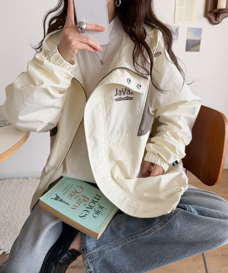 《java ジャバコラボ》 ナイロン パーカー アウター ジャケット レディース スポーティ サイド配色切替 ナイロン100％ お洒落 フーディ 薄手 軽やか | classicalelf | 03